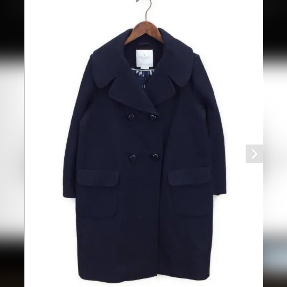 Kate Spade New York Jacques navy blue 100% wool double-breasted coat Sz M.